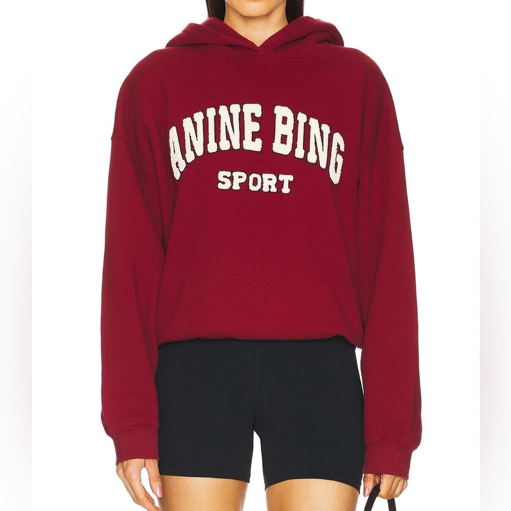 Anine Bing Sport Alec Hoodie Sweatshirt in Cabernet Red NWT